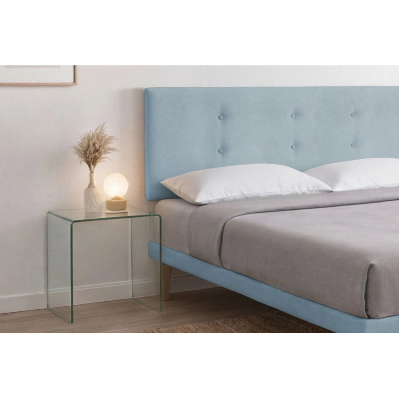 Letto imbottito Letto Matrimoniale alla Francese 140x190 cm Button - Con rete,Microfibra,Azzurro