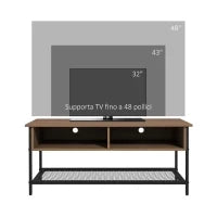 Mobile Porta TV fino 48" Stile Industriale in Legno e Acciaio, 110x40x48cm, Marrone e Nero
