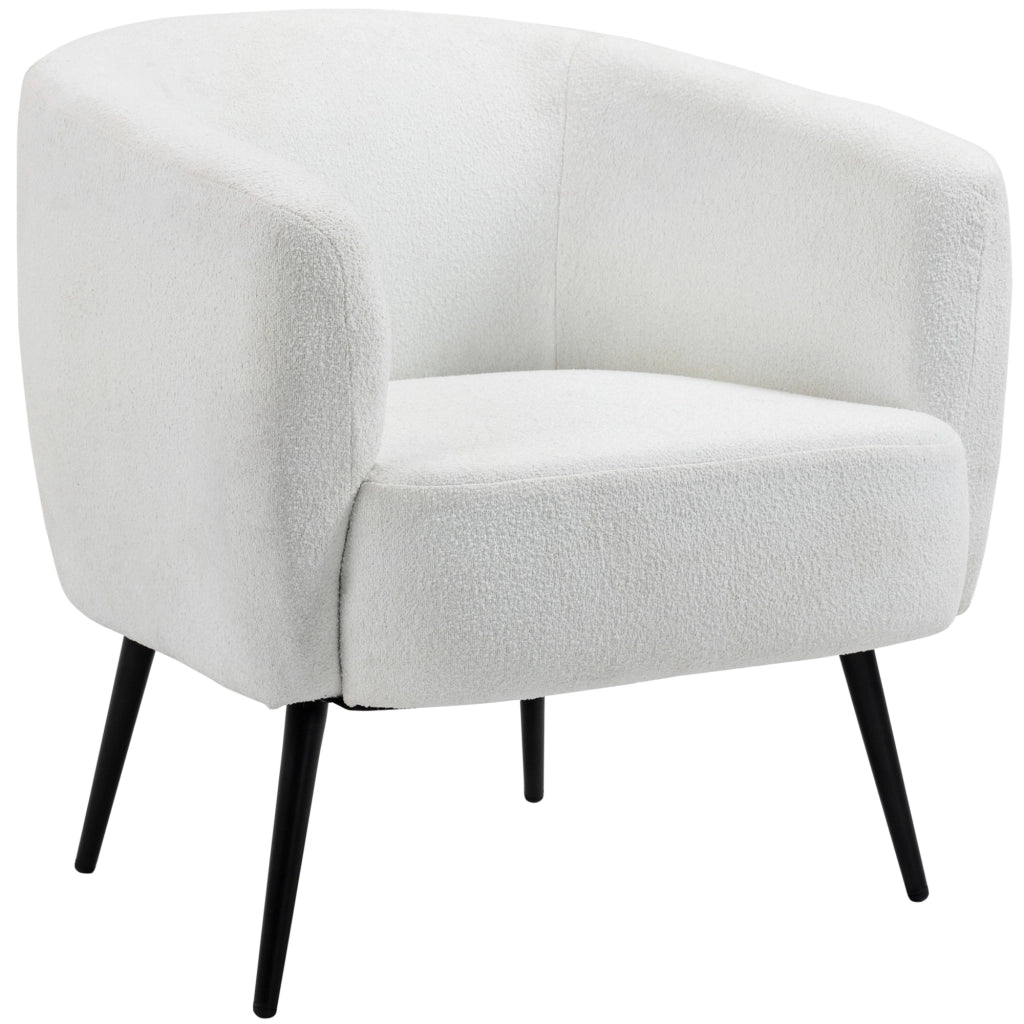 Poltrona in tessuto boucl¨¦ con braccioli e gambe in metallo nero ¨C Zephmum ¨C 72x73x73 cm bianco