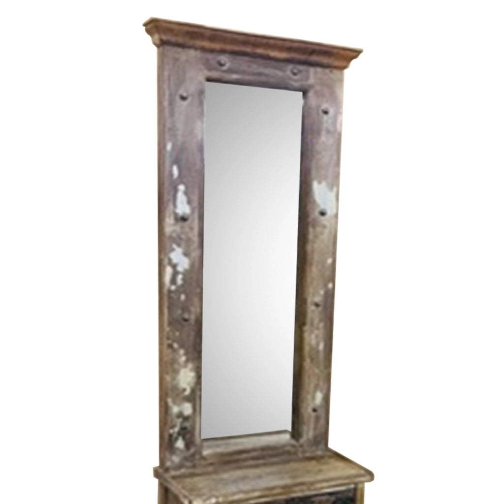 Mobile da ingresso con specchio in legno marrone 43x21x186h