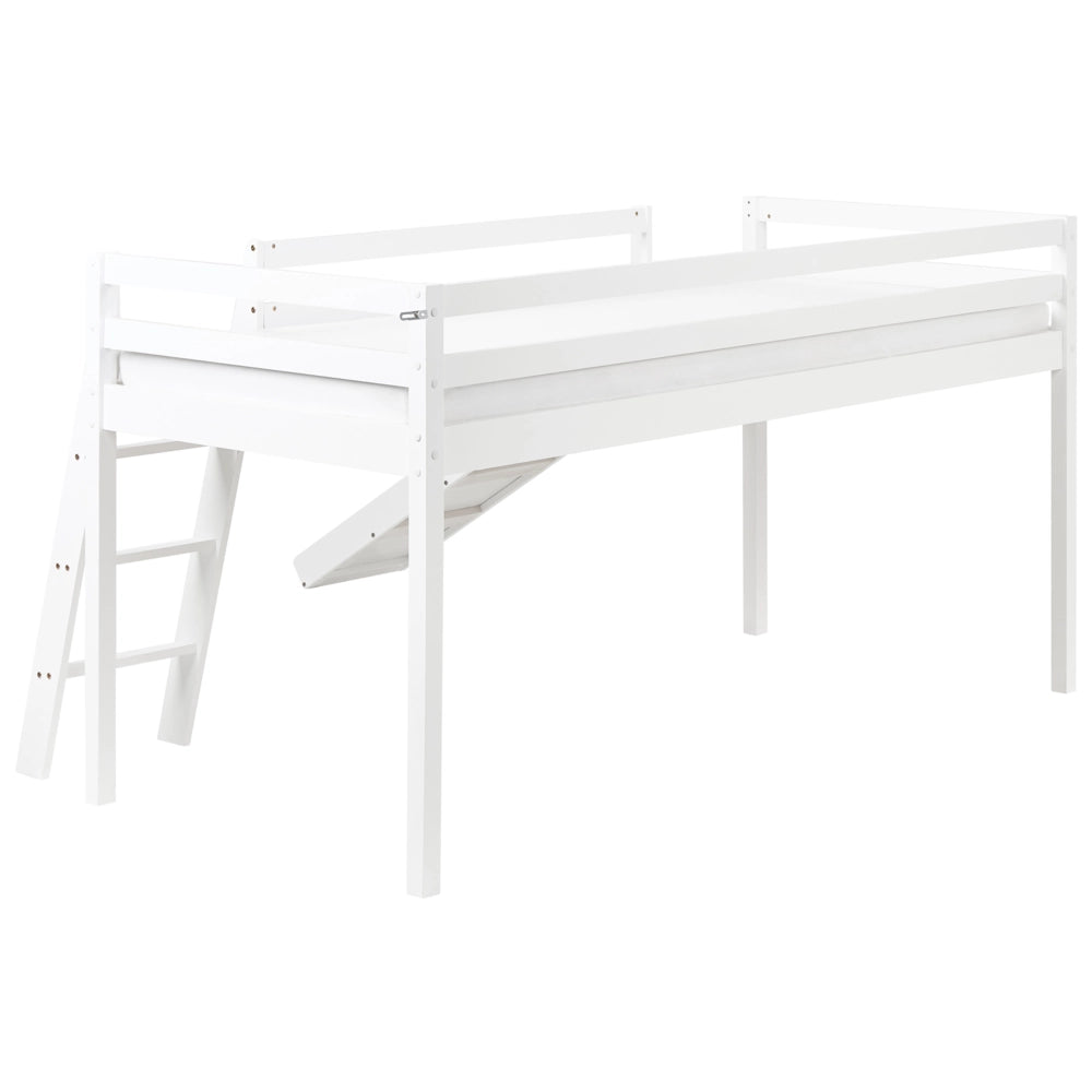 Letto a castello per bambini in legno con rete a doghe 90 x 200 cm con scivolo bianco per bambini