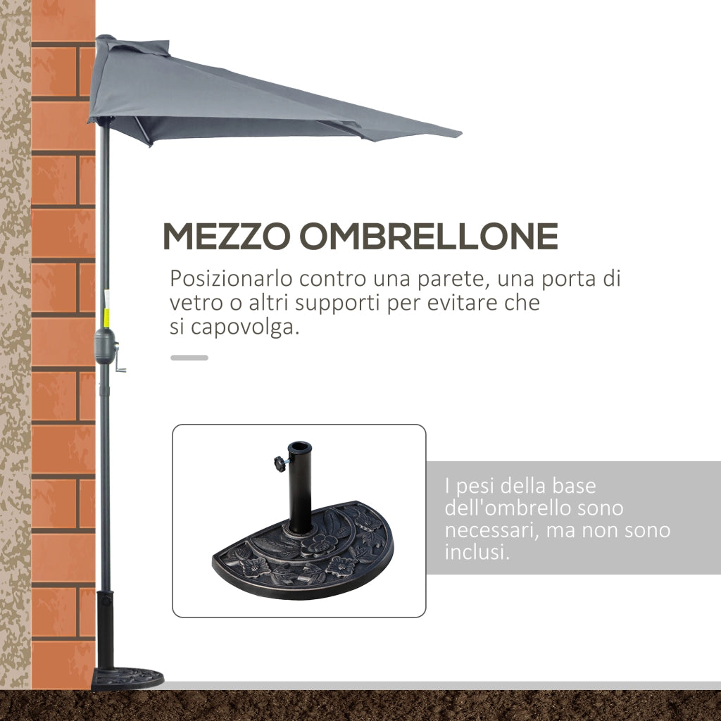 EasyComfort Ombrellone Semicircolare da Parete con Manovella, in Poliestere e Metallo, 2.7x2.4 m, Grigio