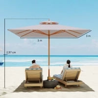 Ombrellone da Giardino 3x3m con 8 Stecche in Bambù e Copertura Parasole a 2 Livelli, Grigio