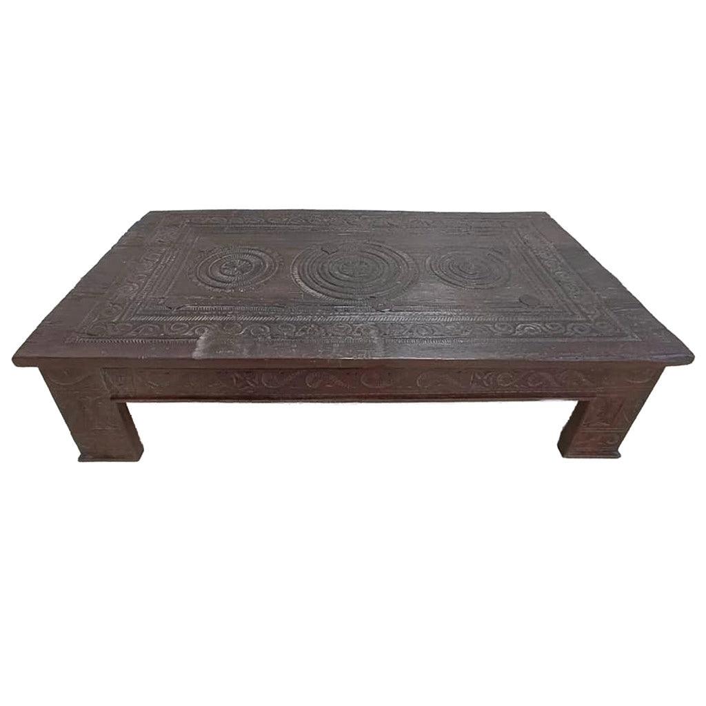 Tavolino in legno artigianale marrone 149x82x37h cm