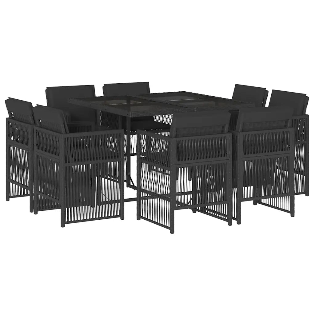 Set da Pranzo da Giardino 9 pz con Cuscini Nero in Polyrattan 3211015