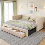 Divano letto 3-in-1 con cassetti, 90x190 cm, cotone/lino beige