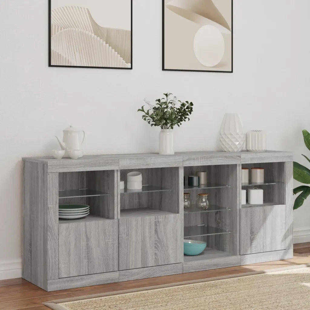 Credenza | Madia | Buffet da pranzo | Armadio da pranzo con Luci LED Grigio Sonoma 164x37x67 cm