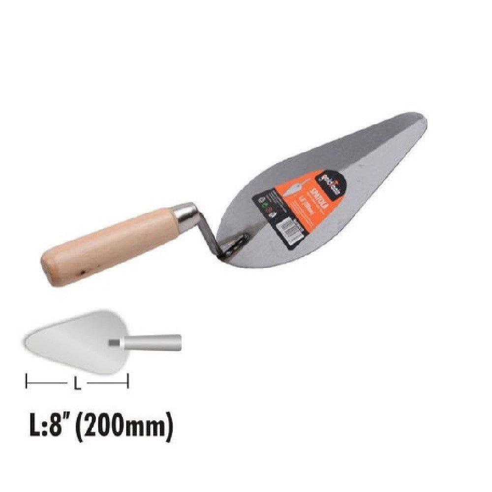 Trade Shop - Spatola Forma Pesca Cazzuola Acciaio 200mm 8" Manico In Legno Ferramenta 90478 -