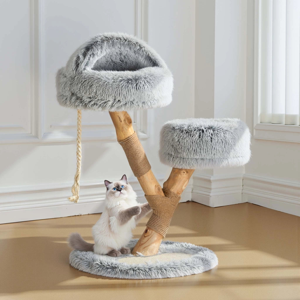Fudajo Albero tiragraffi con design a rami 80 cm con peluche e legno di pero