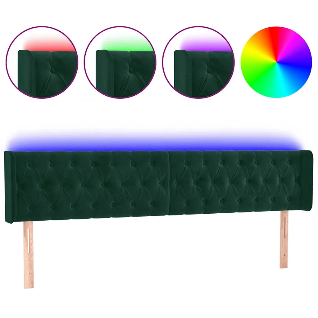 Testiera a LED-Testata con LED Verde Scuro 203x16x78/88 cm in Velluto 226329