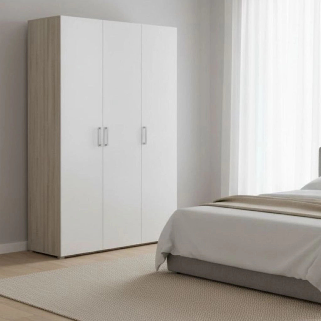 Guardaroba grande Dania, Mobile camera da letto, Cabina armadio portabiti, Armadio appendiabiti, 119x51 h185 cm, Rovere e Bianco opaco