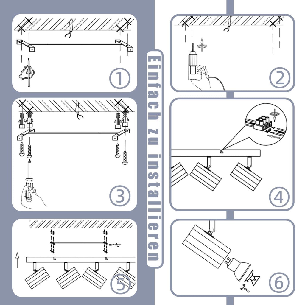 ZMH Faretto da soffitto neri 4 luci GU10 orientabili 350° stile retrò metallo max 25W senza lampadina