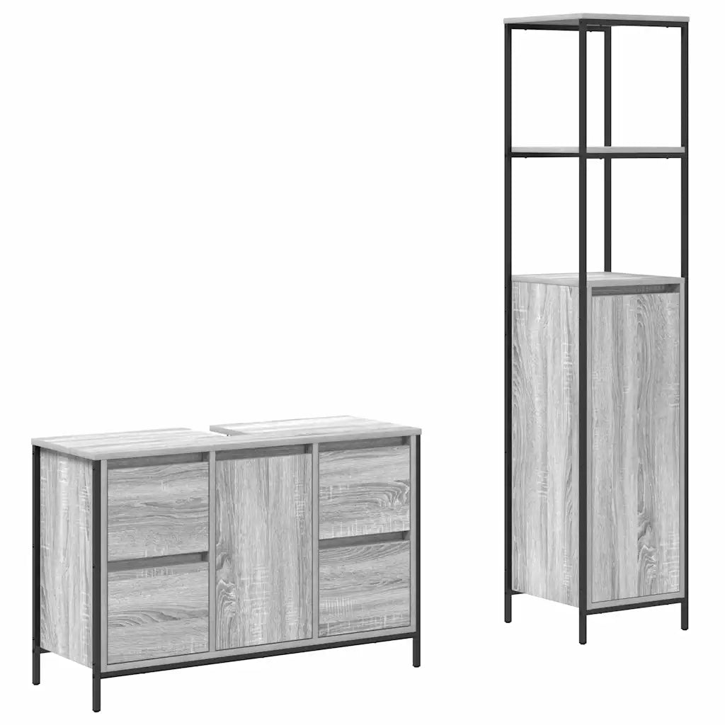 Set di mobili per il bagno con porta 2 pcs Grigio sonoma e Nero 3328377