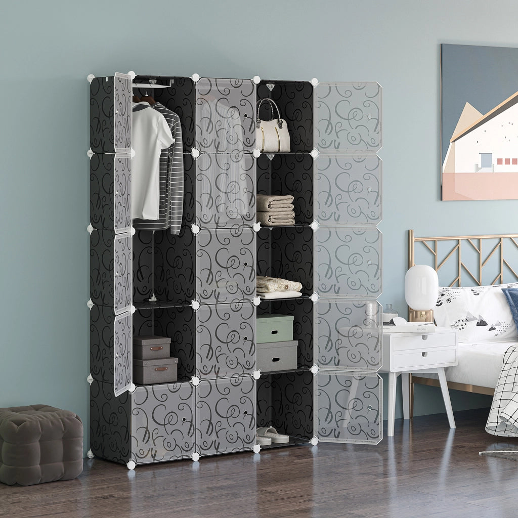 Armadio W¨¹rfeldesign con cassetti e ante ¨C zephmum ¨C Nero e Bianco 111x47x183 cm