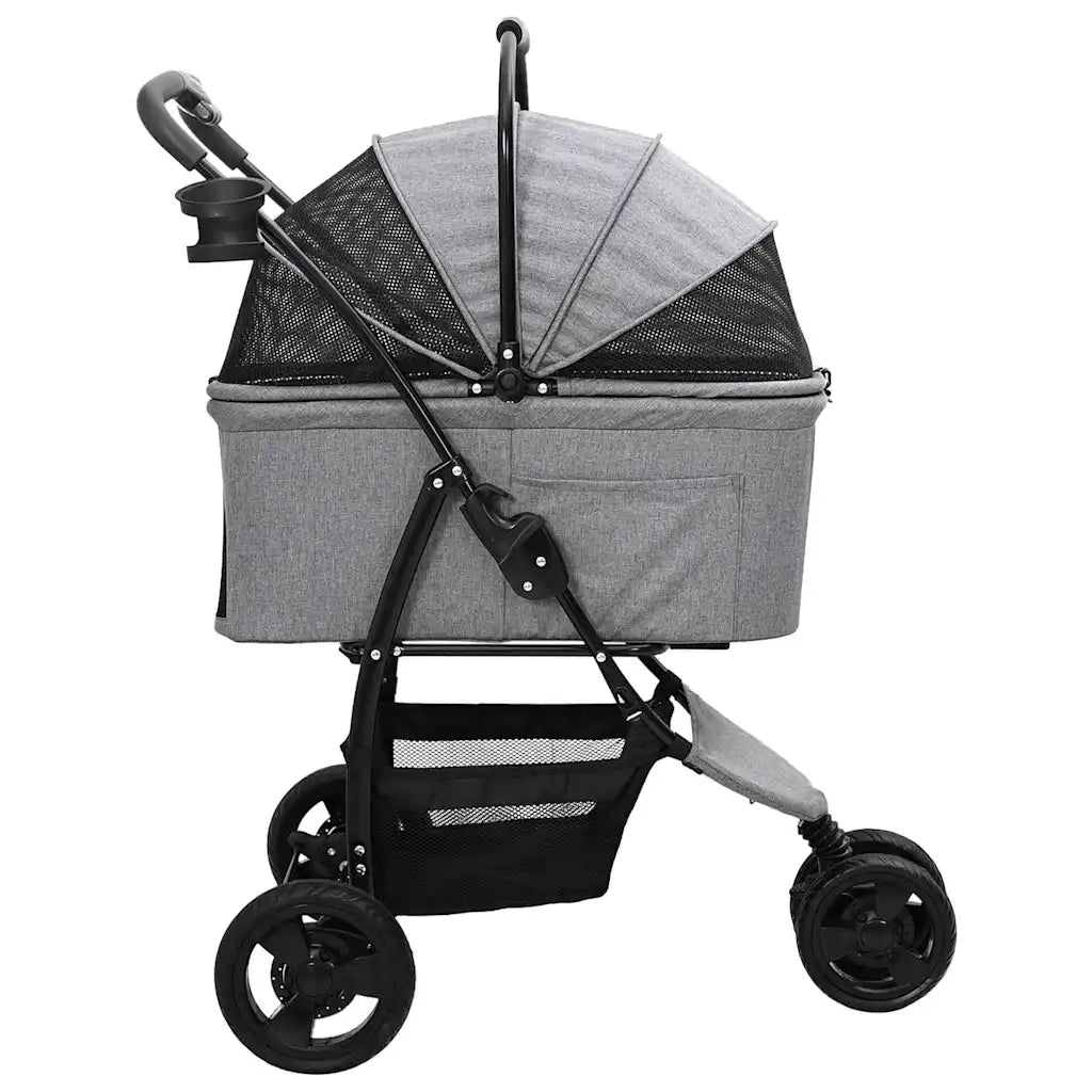 vidaXL Passeggino pieghevole per animali Grigio 78 x 54 x 101 cm
