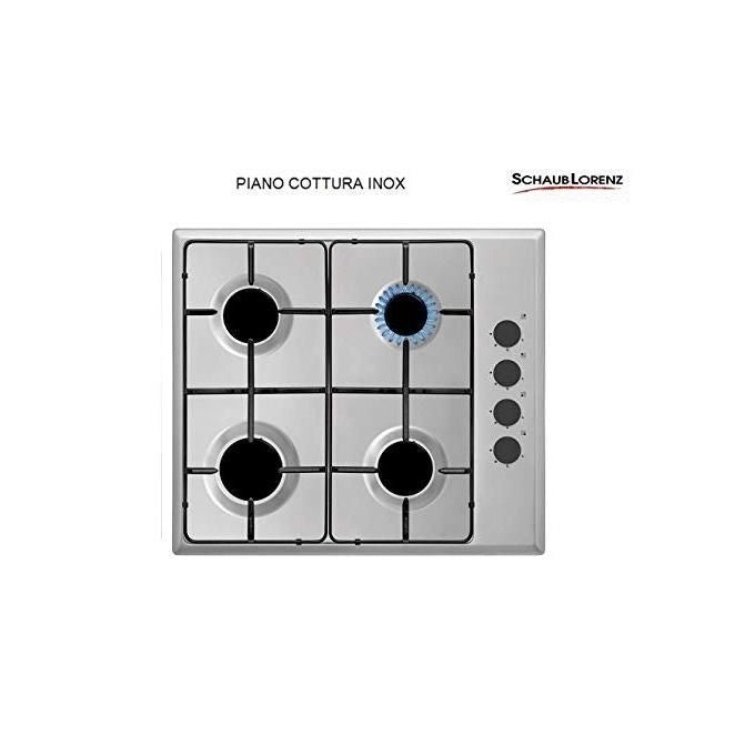 Schaub Lorenz SSPC604XL Piano cottura a gas 60 cm 4 fuochi griglie smaltate accensione elettronica valvola sicurezza colore Inox