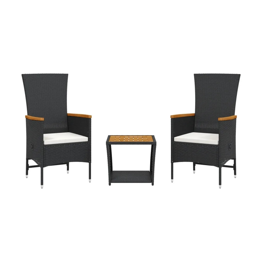 Set da Pranzo da Giardino 3 pz con Cuscini Nero in Polyrattan 3277540