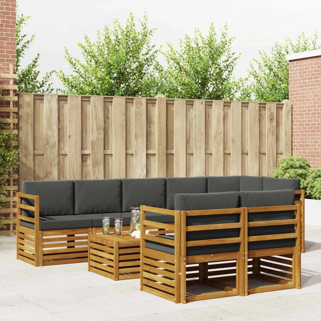 Set divani 9 pcs Naturale e Antracite Legno di Acacia Massello
