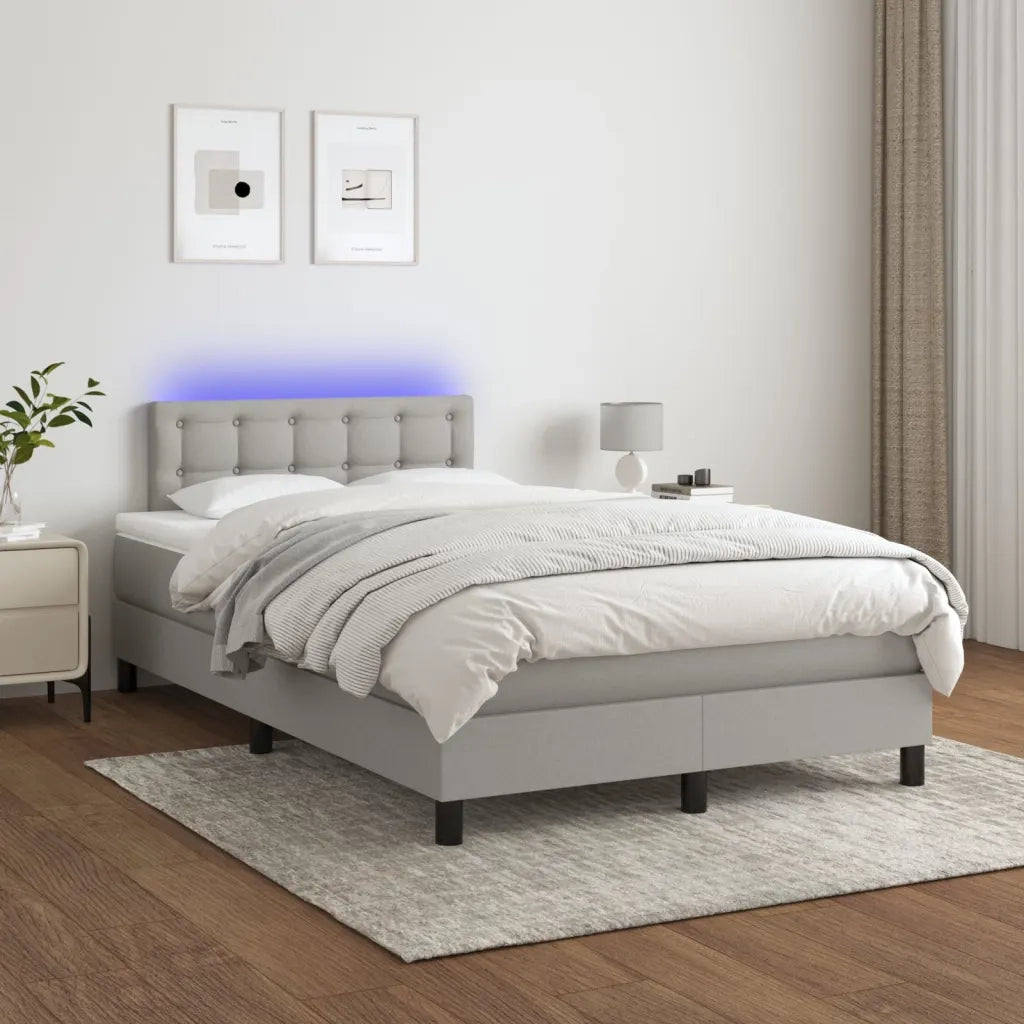 Letto a Molle Materasso e LED Grigio Chiaro 120x200 cm Tessuto cod mxl 57757
