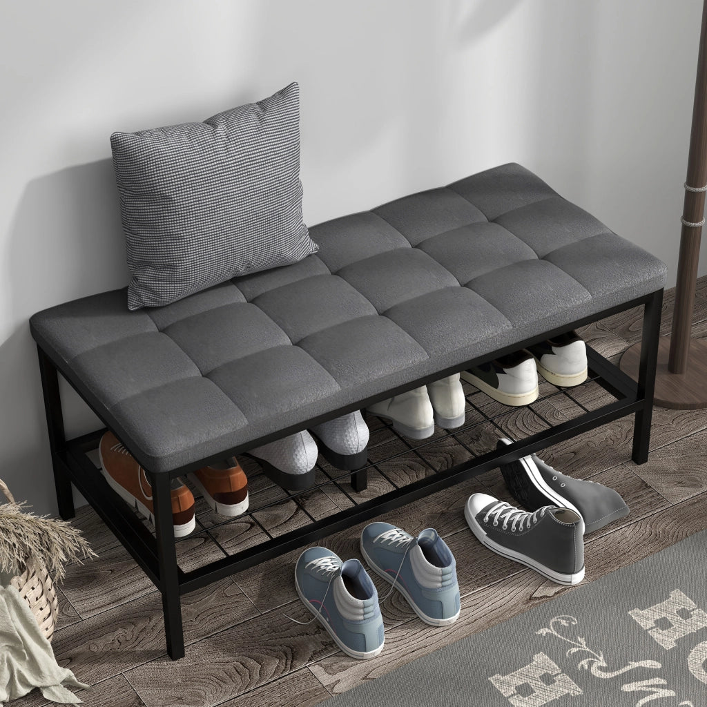 Panca con cuscino e ripiano per scarpe ¨C zephmum ¨C grigio 90x41x40 cm