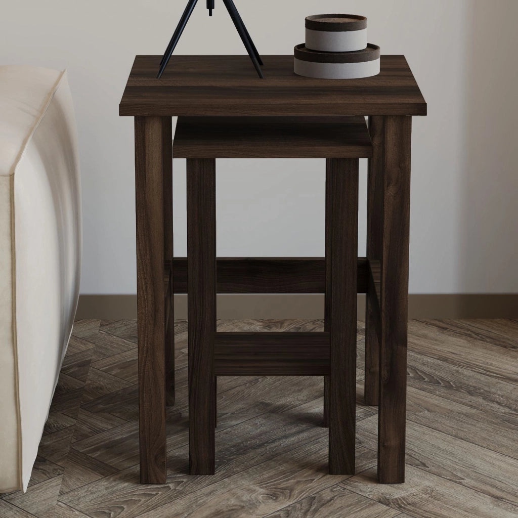 Set di 2 tavolini in legno "Gina 2" - 45 x 45 x 60 cm - Marrone