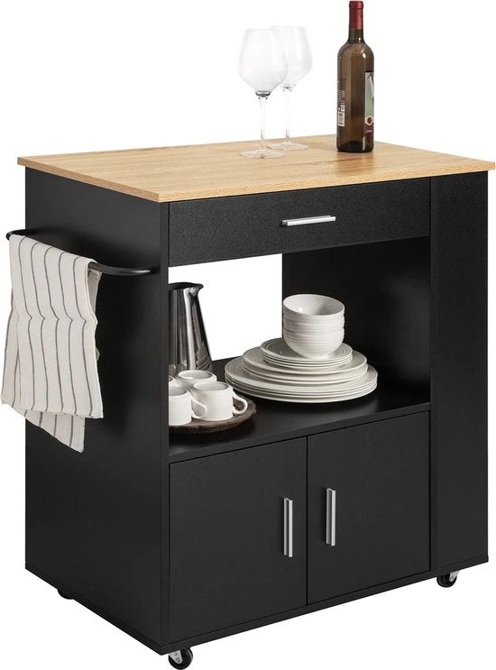 Carrello da Cucina con Ruote - Cucina - Vettura da Cucina - Con Ruote - Carico - Porte - Nero - Marrone - MDF - 82 x 46 x 88 cm