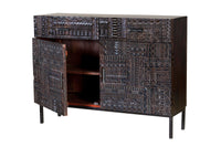 Consolle a 2 ante in massello di mango intagliato con piedi in metallo