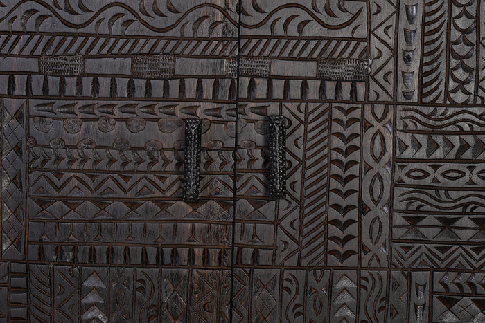 Consolle a 2 ante in massello di mango intagliato con piedi in metallo