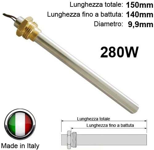 CANDELETTA ACCENSIONE per Stufa A Pellet; Filettatura 3/8 280W 150MM 140MM; Diametro 9,9MM; PIAZZETTA - CS Thermos - Adler