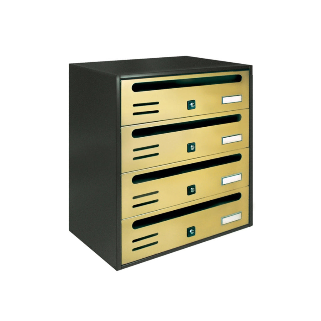 ALUBOX CUBO Cassette Postali Condominiali 4 Posti 43X38,5X25 Cm In Lamiera Zincata Cassetta Postale Condominiale Orizzontale Da Interno Ed Esterno Protetto COLORE: ANTRACITE E SPORTELLI ORO
