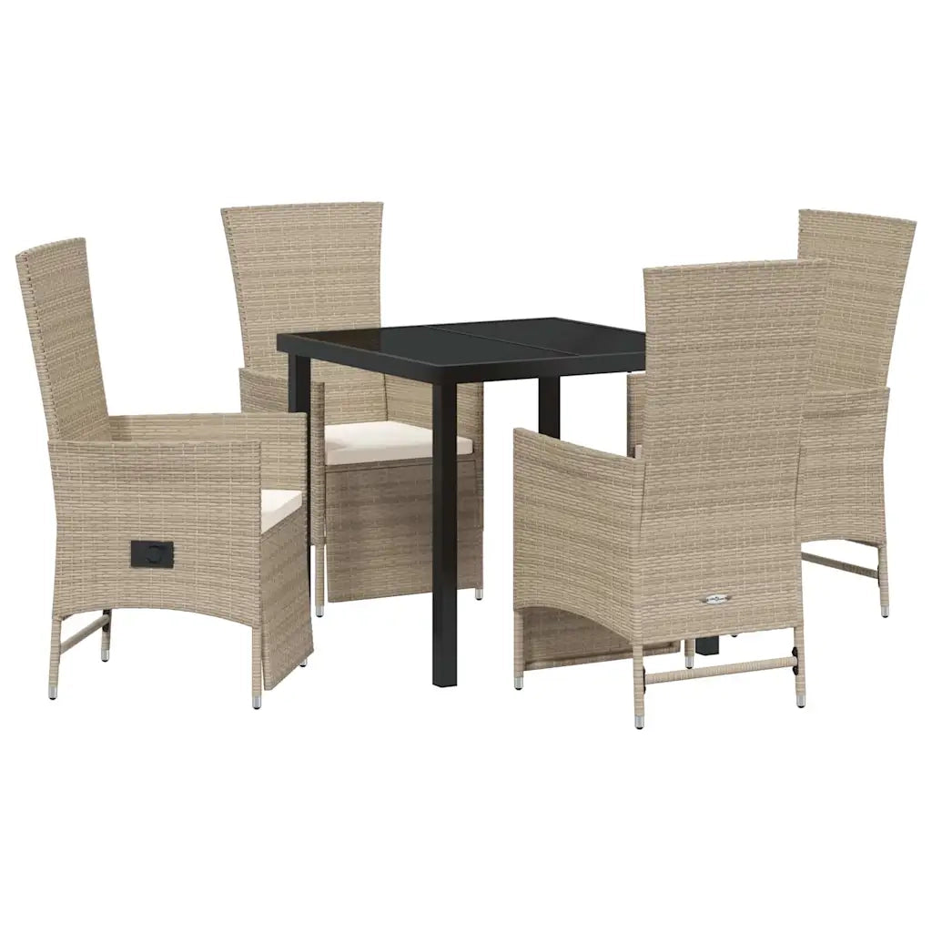 Set da Pranzo per Giardino con cuscino 5 pcs Beige polyrattan