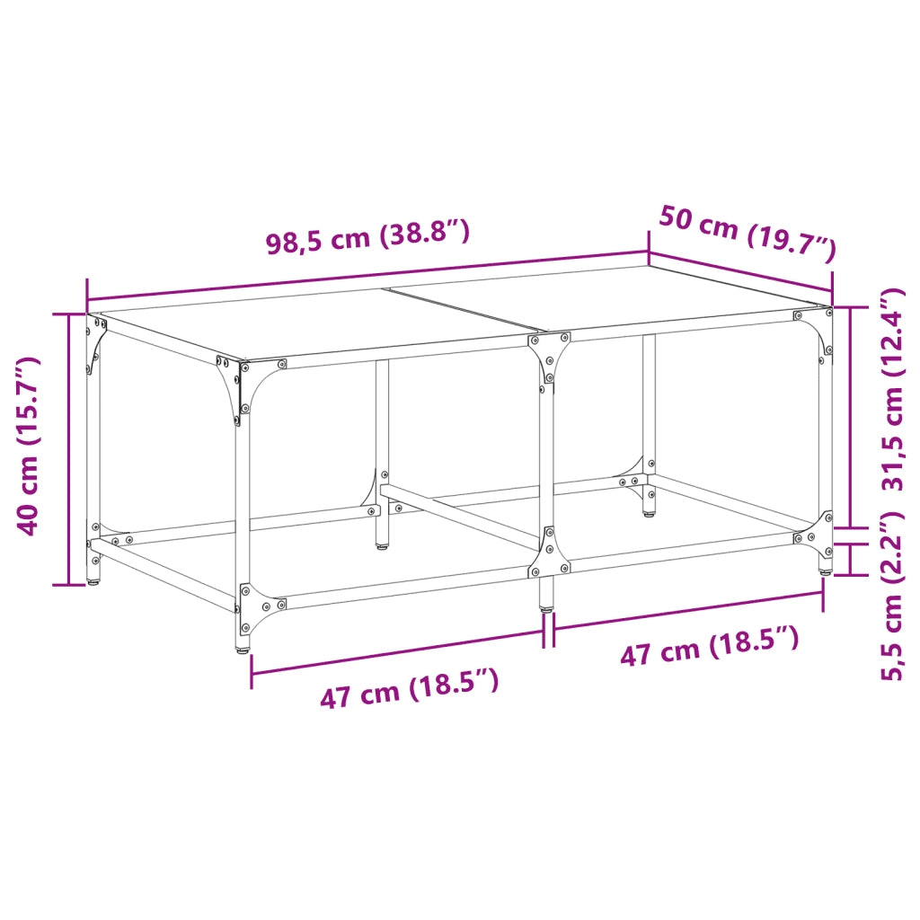 vidaXL Tavolini con Piano Vetro Trasparente 2 pz 98,5x50x40 cm Acciaio