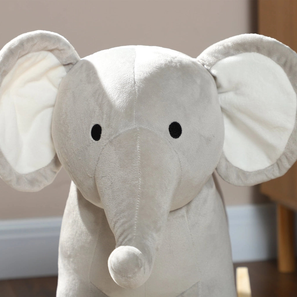 Cavallo a Dondolo per Bambini in Legno e Peluche Elefante Grigio