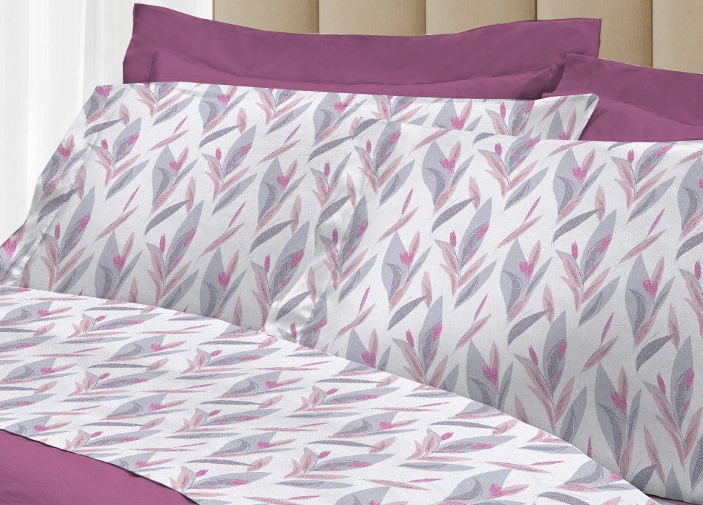 Completo Lenzuola Letto 100% Cotone Italy 3027 Disegno Tulipani - Piazza E Mezza - Rosa