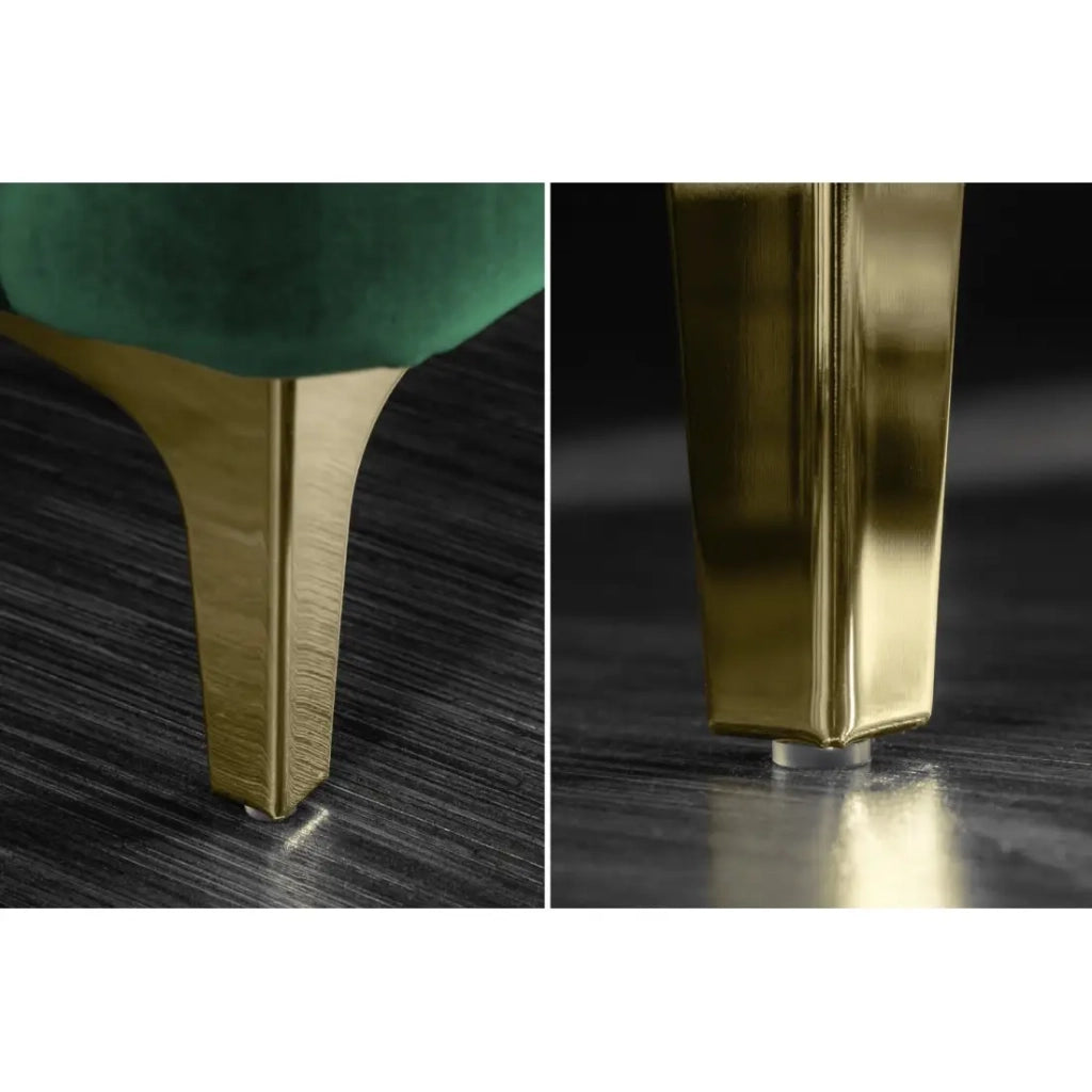 Divano dritto VELENA verde smeraldo – Divano barocco in velluto con piedi in metallo dorato