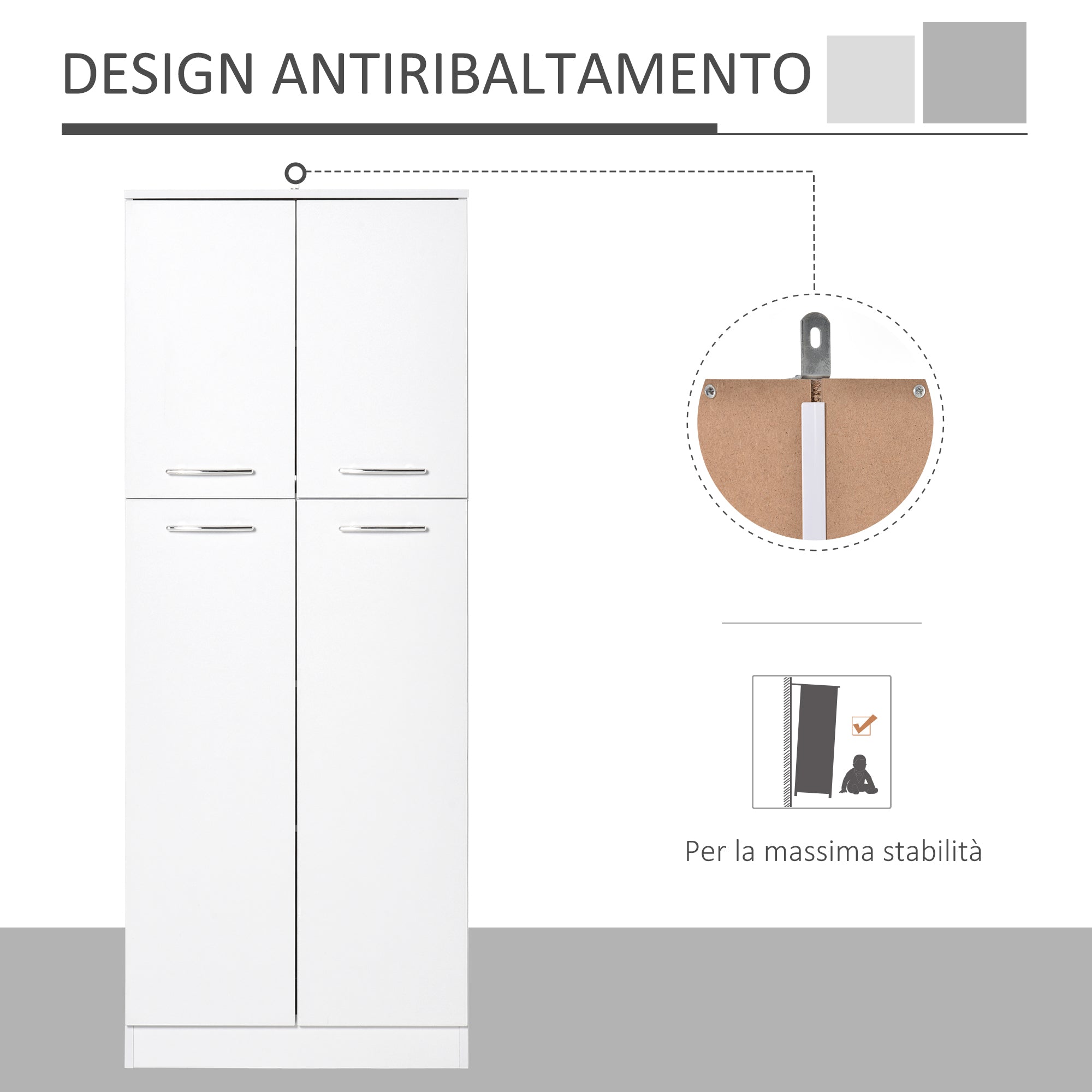 Mobile Dispensa Multiuso 59x31x155 cm in Legno Truciolare Bianco