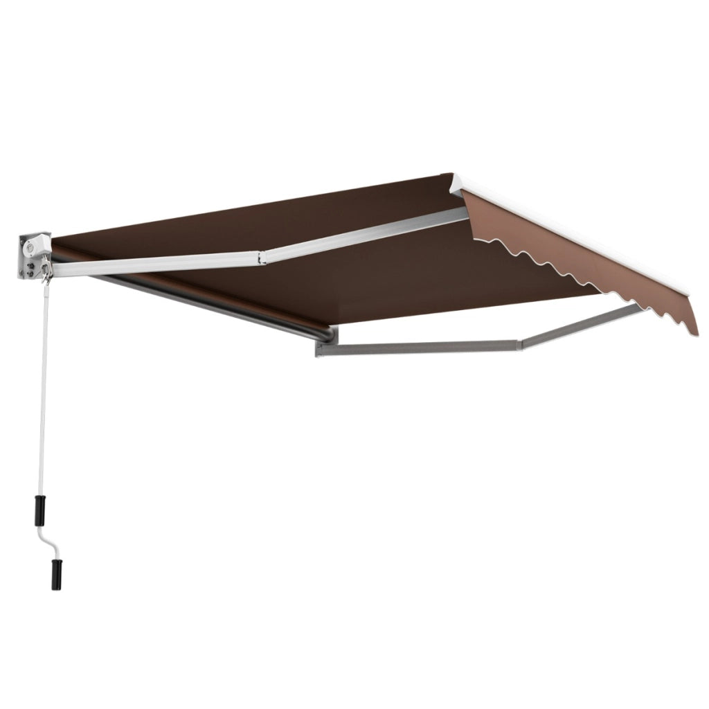 Tenda parasole in alluminio con manovella e poliestere impermeabile, Tenda da sole retrattile 245x200cm Marrone-Tende parasole