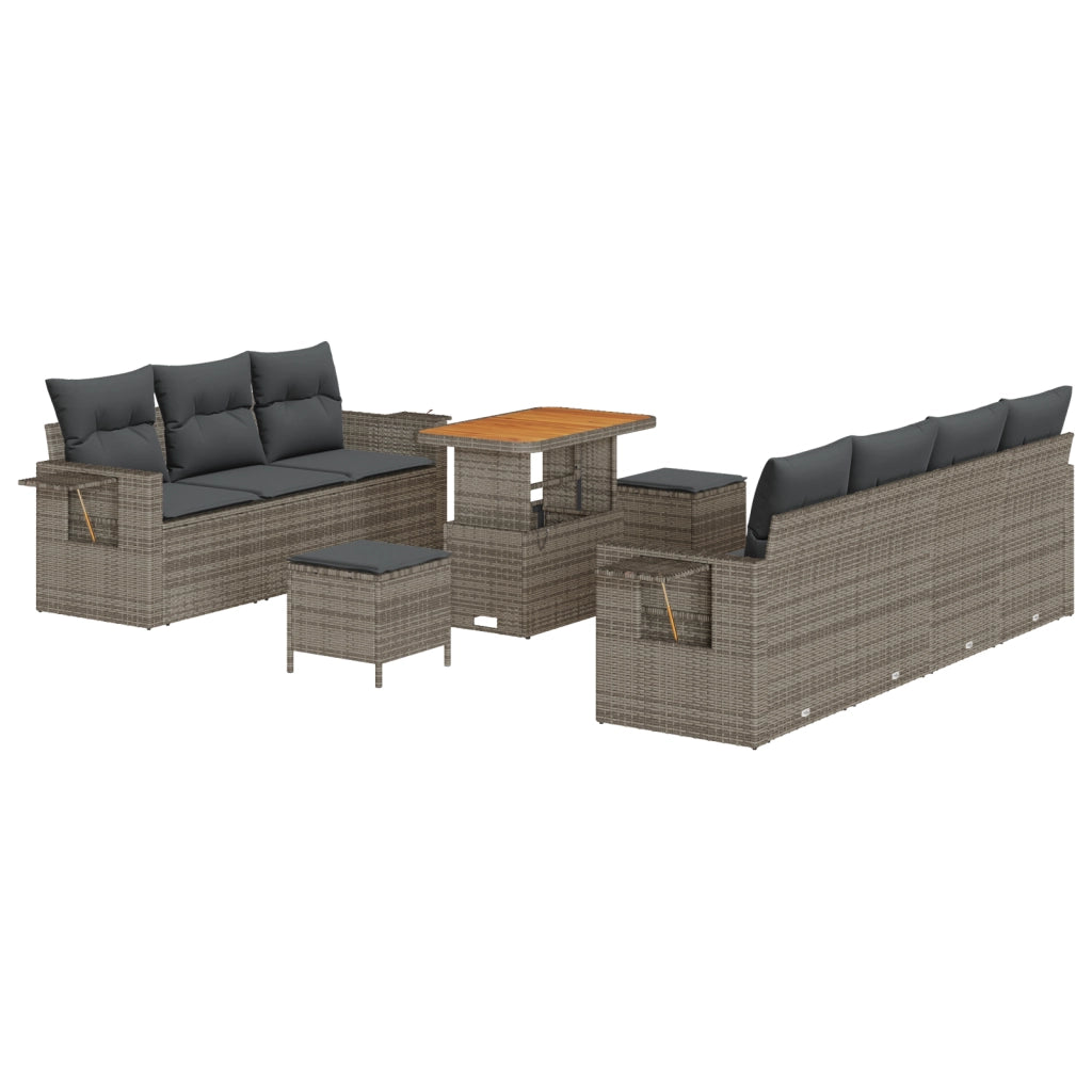 Set Divano da Giardino  da 10 pezzi con Cuscini Grigio Rattan Acacia