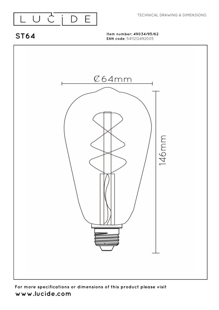 Lampadina LED filament E27 ovale ambra 4,9W Lucide
