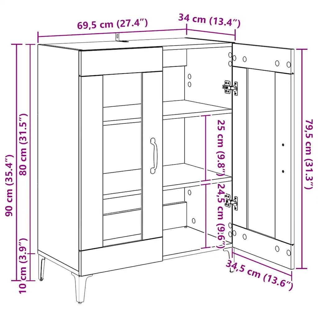Credenza Grigio Sonoma 69,5x34x90 cm in Legno Multistrato 817337