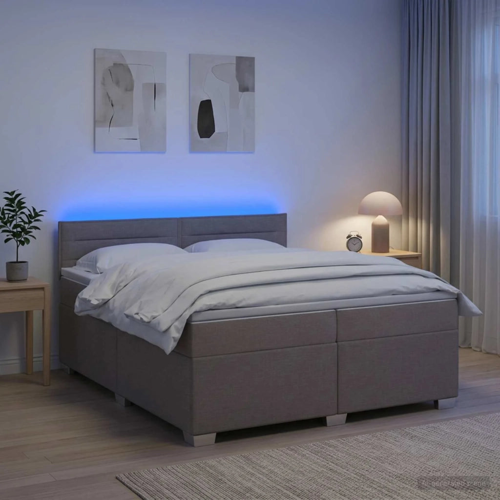 Letto con Box Spring, Materasso e LED Tortora 200 x 200 cm 3452019
