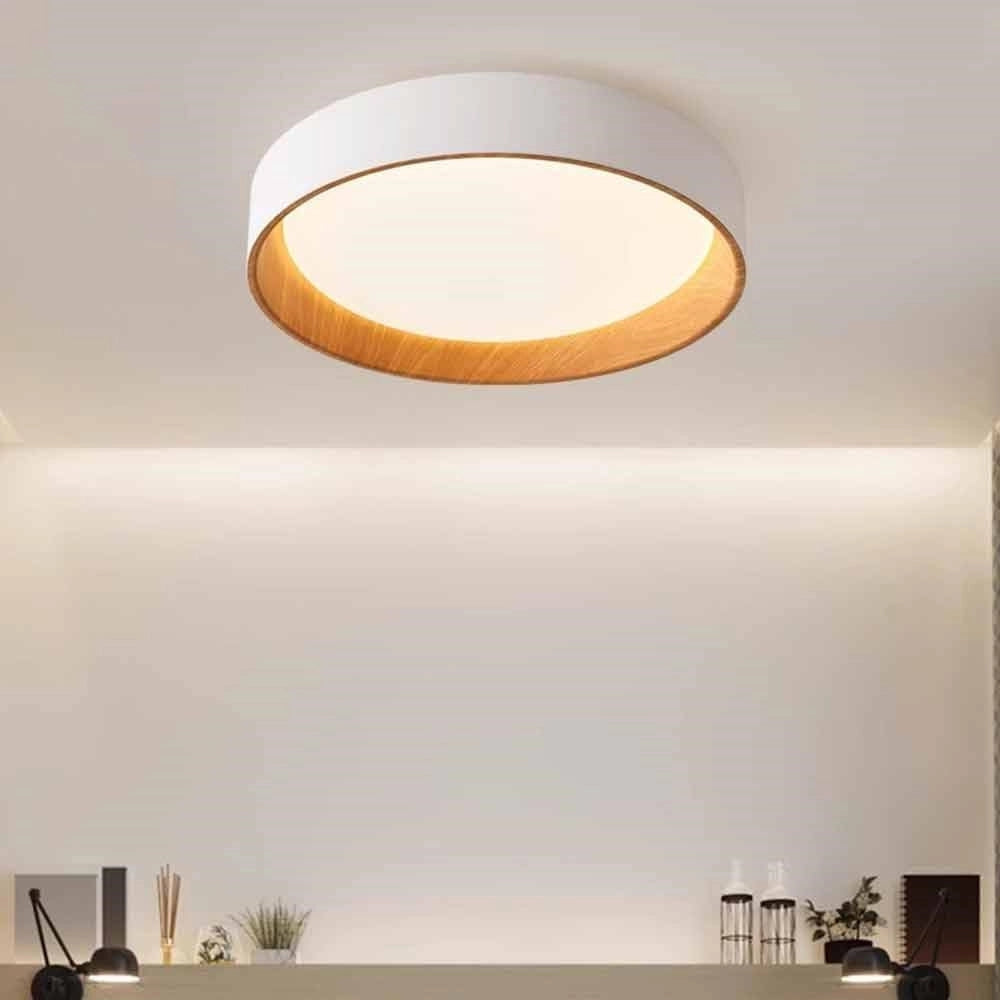 Trade Shop - Plafoniera Led A Soffitto 68w Rotonda Bianco Con Venature Legno Luce 4000k 32798 -