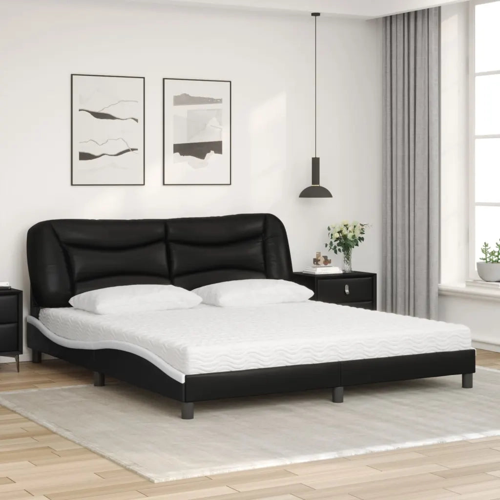 Letto con Materasso Hvar Nero e Bianco 180x200 cm in Similpelle 3208743