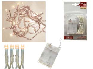 LUCI 40 LED BIANCO CALDO A BATTERIA PER INTERNO/ESTERNO- - mt.0,5 + 3 - 1 blister