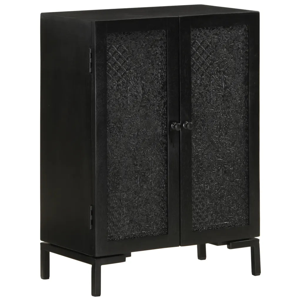 Credenza Nera 55x30x77 cm in Legno Massello di Mango e Ferro 351645