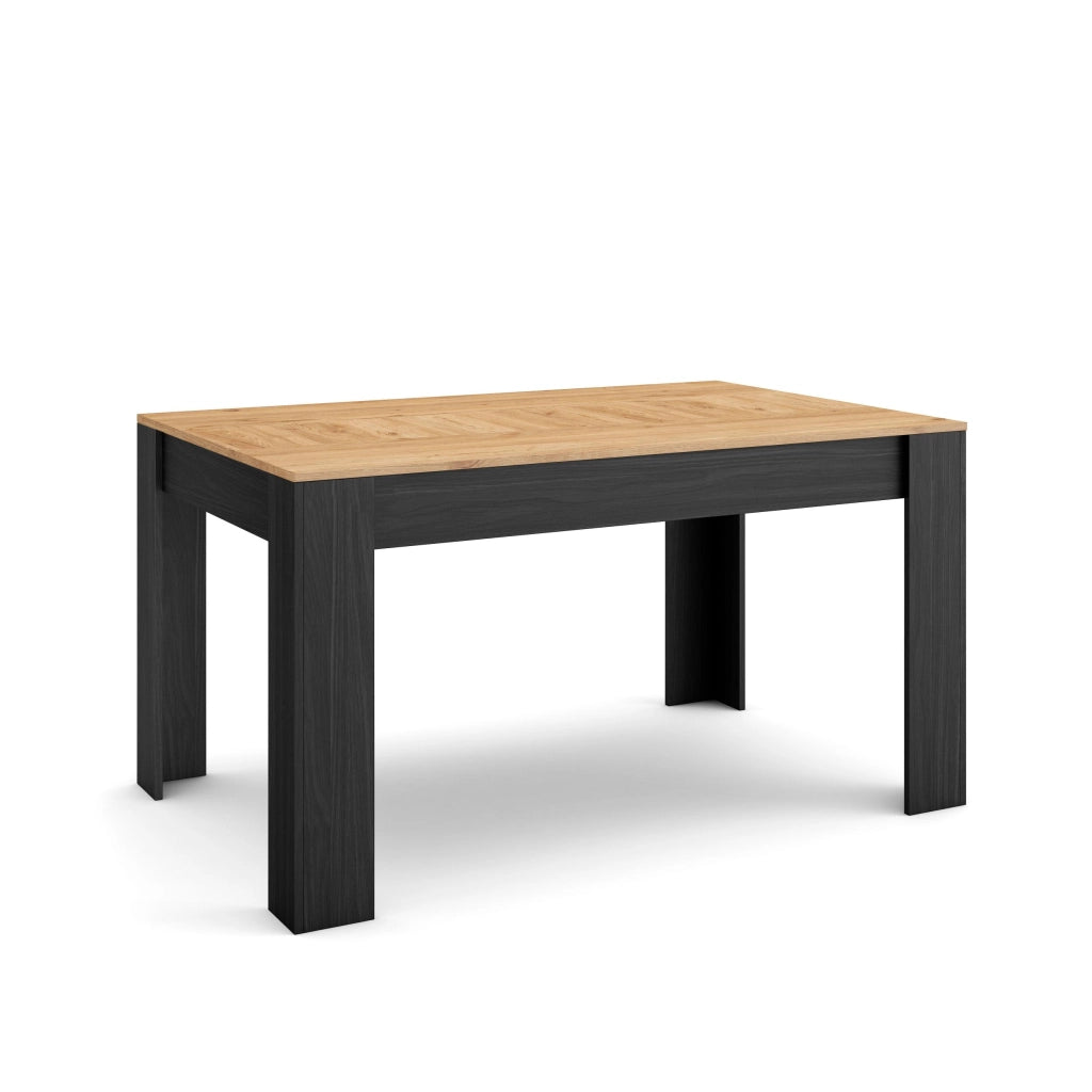 Tavolo da Pranzo, 140x90x76cm, Per 6 persone, Tavolo Cucina, colore Rovere e nero RF3654