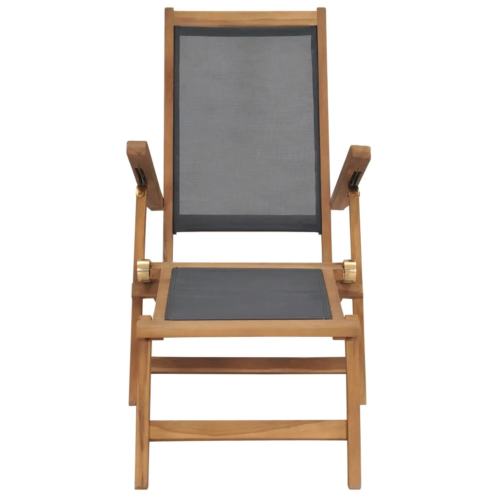Sedia a Sdraio con Poggiapiedi in Legno Massello di Teak Nera 47410