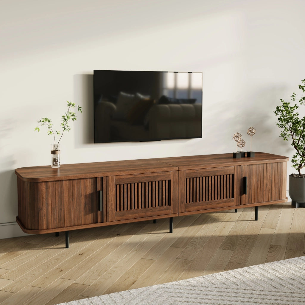Mobile TV basso 180 cm con LED APP; 2 cassetti e porte scorrevoli; noce