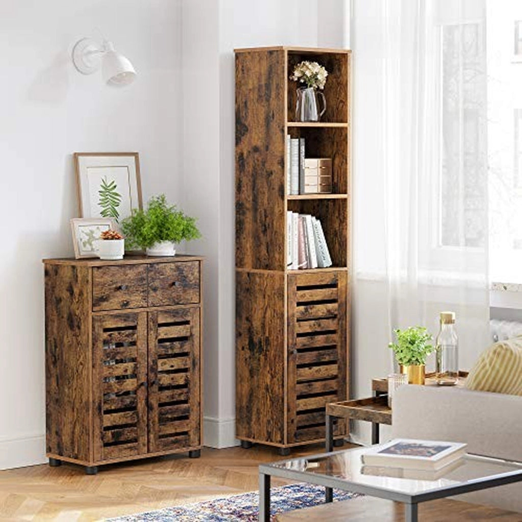 Colonna Bagno Loft in Legno Rustico con Ante a Persiana