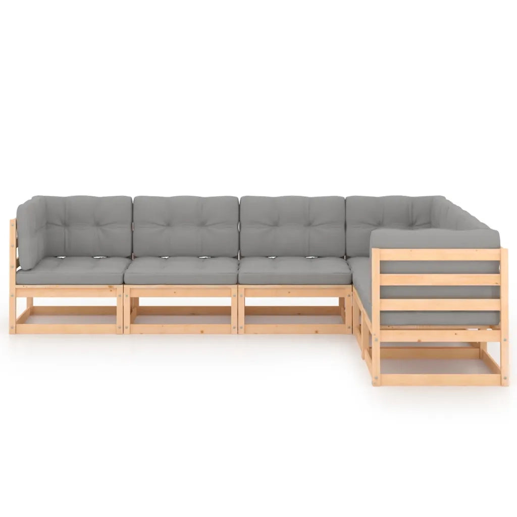 Set Divani Giardino 6 pz con Cuscini in Legno Massello di Pino 3076784